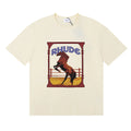 RHUDE Graphic Print T-Shirt - Cream Rearing Horse Motif